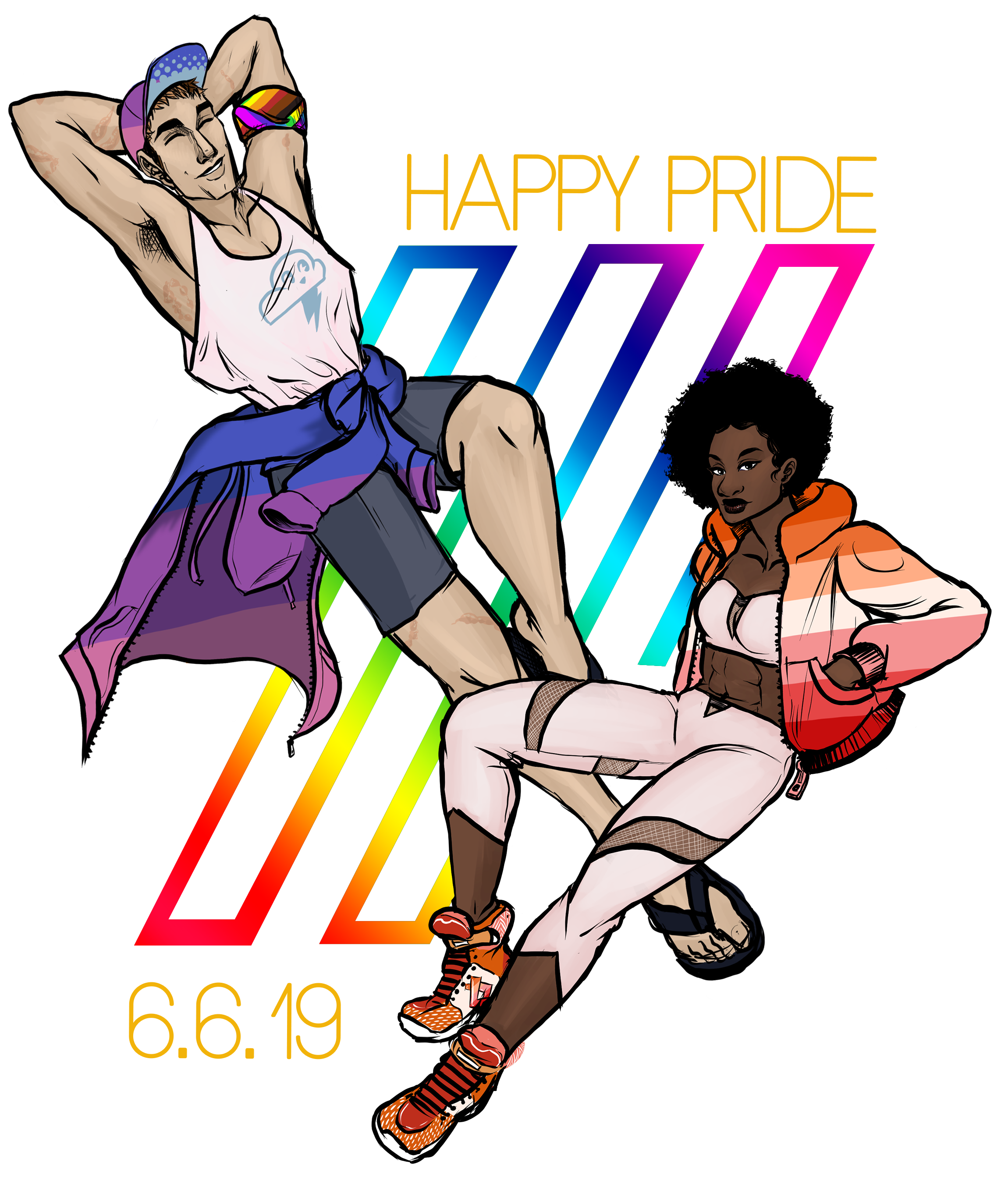 Walter sporting Bi pride colors, Simi wearing the Lesbian pride colors.